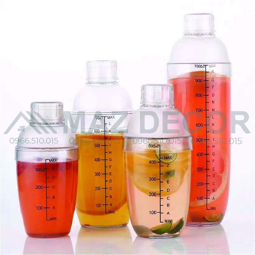 Bình lắc shaker nhựa pha chế cafe cocktail bartender 350ml-500ml-700ml-1lít