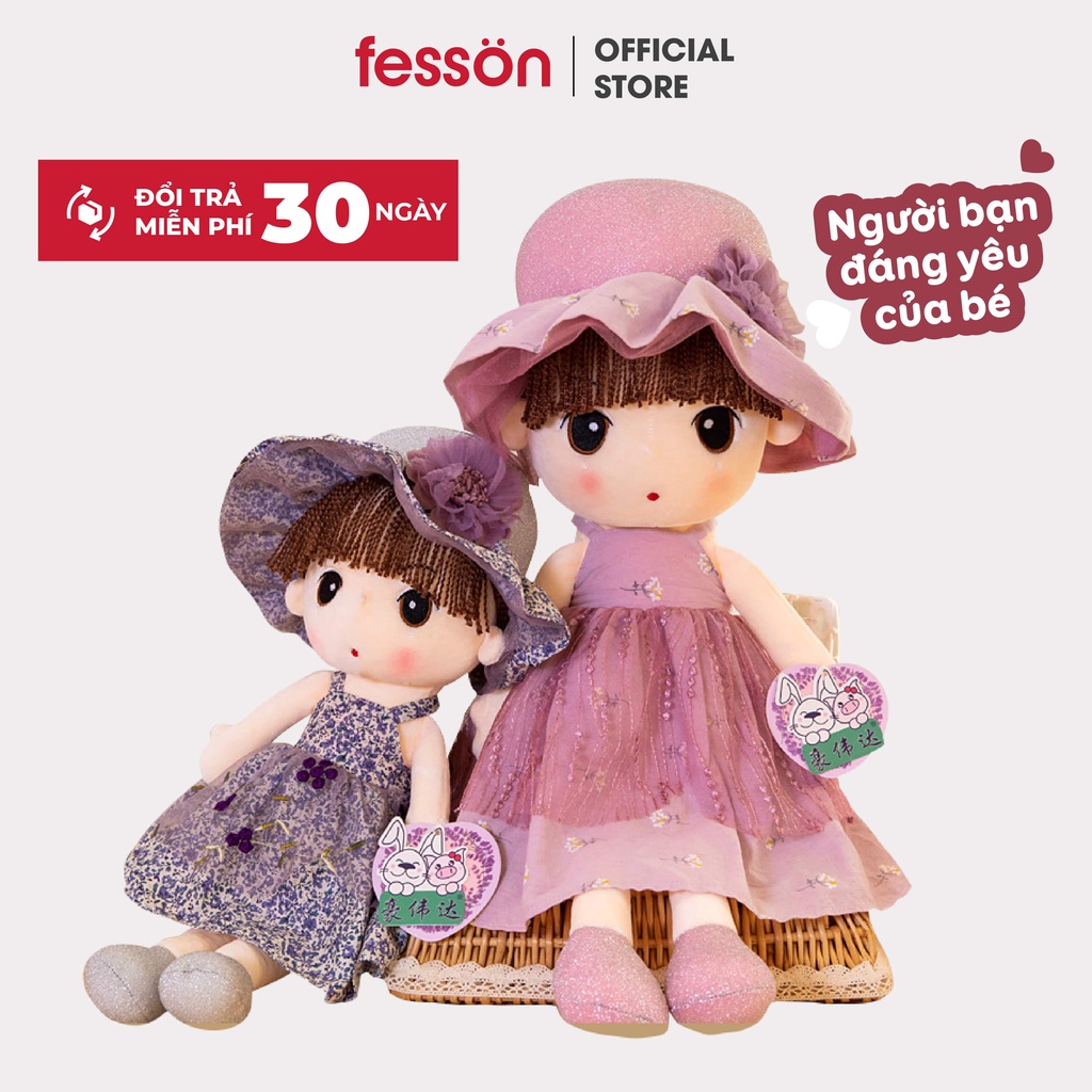 Gấu bông búp bê cô gái dễ thương fesson, Búp bê đồ chơi cho bé size 50cm mềm mịn cao cấp