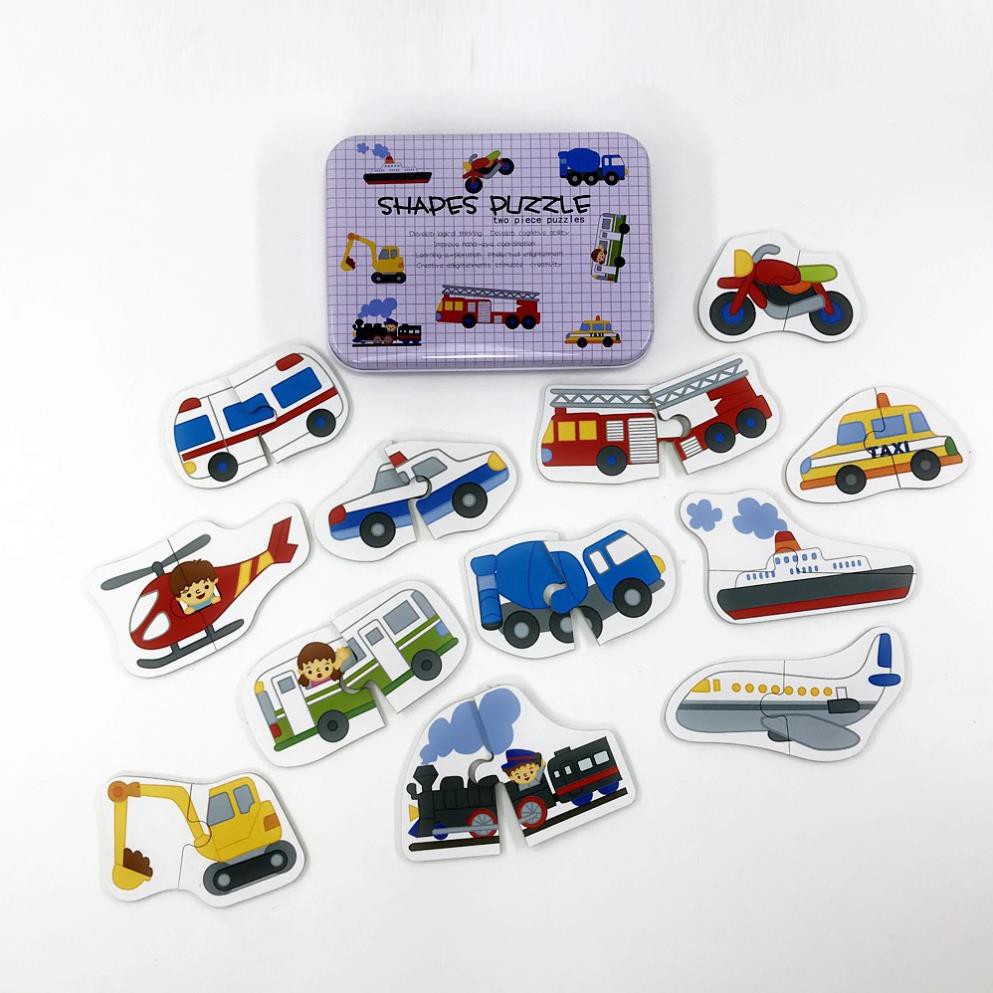 Ghép Hình 2 Mảnh-Hộp Sắt Shapes Puzzle - Hàng đẹp