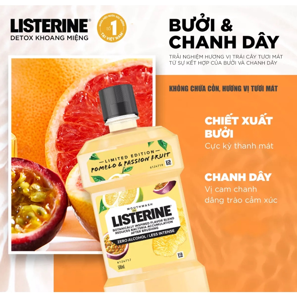 COMBO 2 CHAI Nước súc miệng Listerine vị Bưởi và Chanh dây 250ml