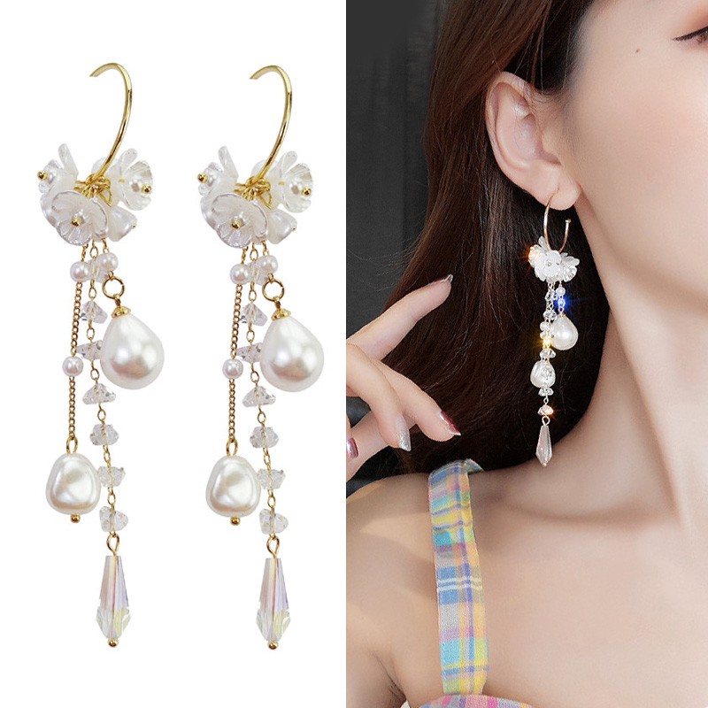 Bông Tai Bạc 925 Hình Tròn Đính Hoa Và Ngọc Trai Phong Cách Hàn Quốc Đơn Giản Thời Trang