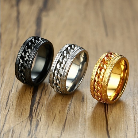 Nhẫn mở nắp chai màu vàng/bạc/đen/vàng/bạc dạng dây xích xoay độc đáo thời trang cho nam và nữ