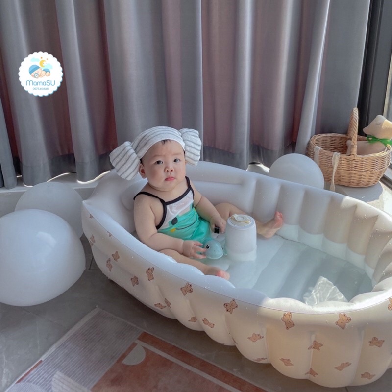 Chậu tắm hơi Umoo cao cấp cho bé bơm hơi thông minh dễ dàng mang theo đi du lịch - Bể bơi phao tắm có rãnh chống trượt