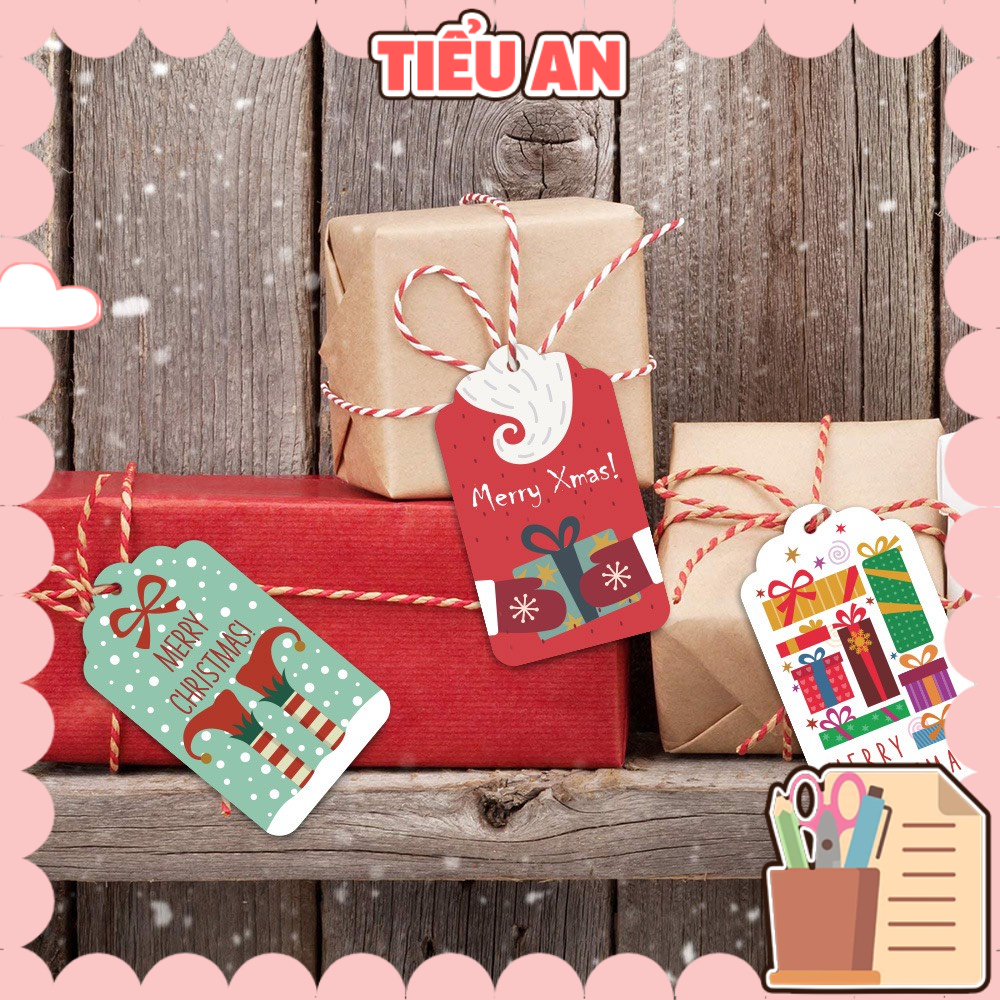 Combo 6 Thẻ Tag Noel Kraft kèm dây  treo trang trí cây thông Giáng Sinh & Hộp Quà Tặng