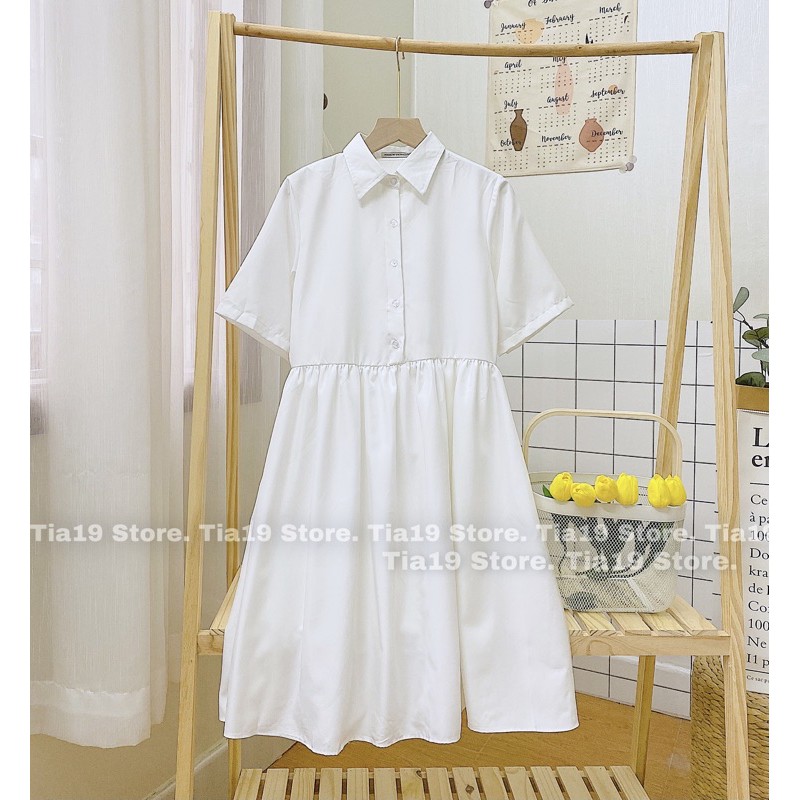 Váy trắng cổ somi trơn SP000191 . Đầm trắng babydoll ( Ảnh thật Tia19 chụp)