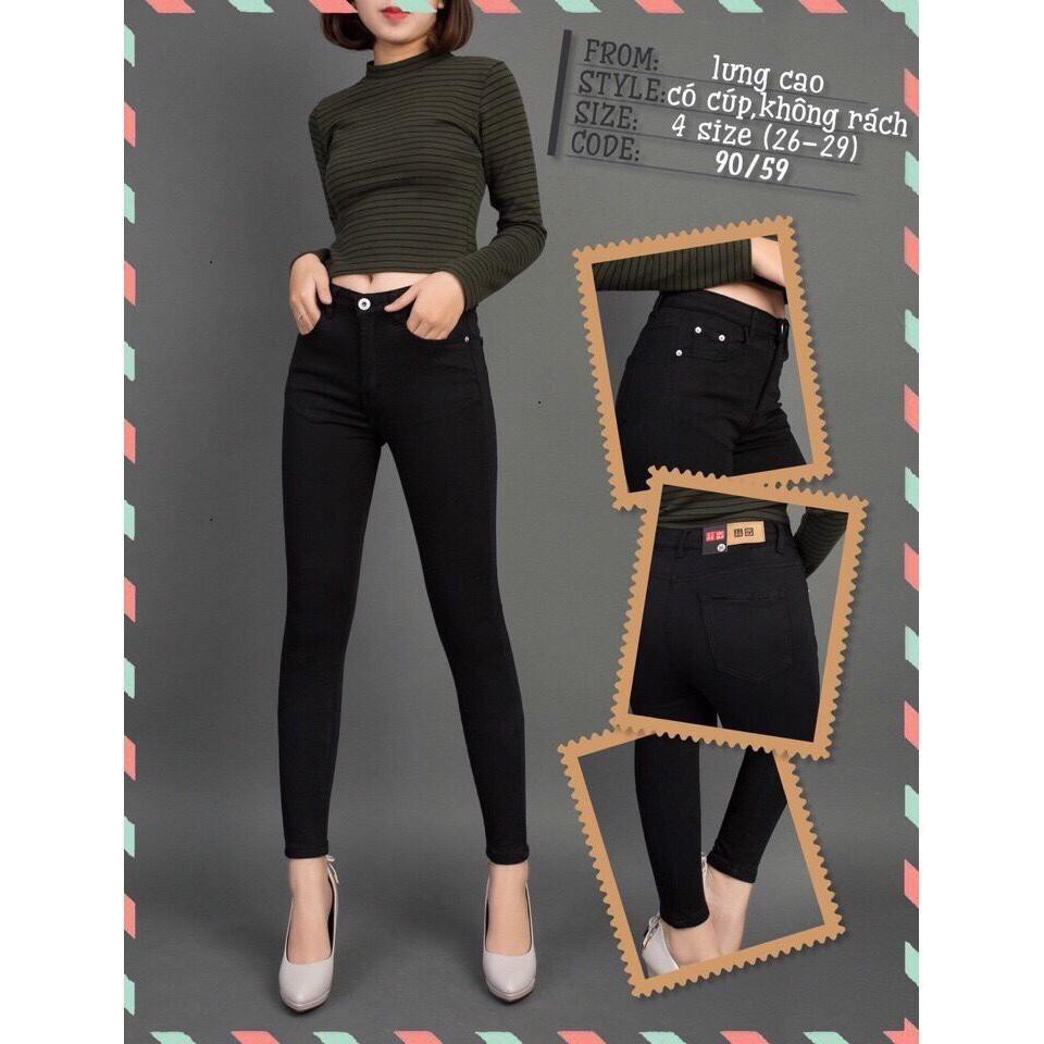 Quần Jean Nữ Lưng Cao Chất Liệu Đẹp VIET FASHION PP59 (đen trơn) Có Size Đại 31-36