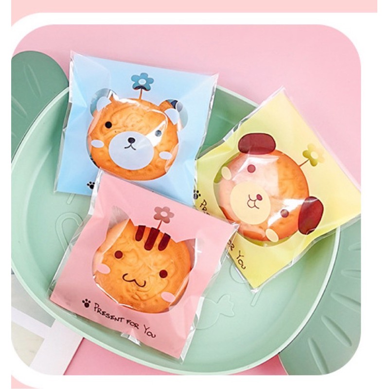 Set 10, 20, 50 túi kiếng dán đựng bánh cookie, quà tặng chó vàng, mèo hồng Present for you 10 x 10 cm