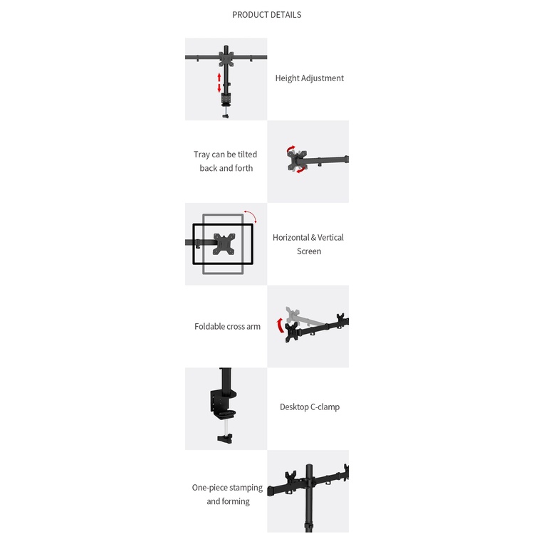 Giá treo, cột treo 3 màn hình máy tính ngang kẹp bàn M083, arm màn hình 13-27 inch xoay màn hình 360 độ