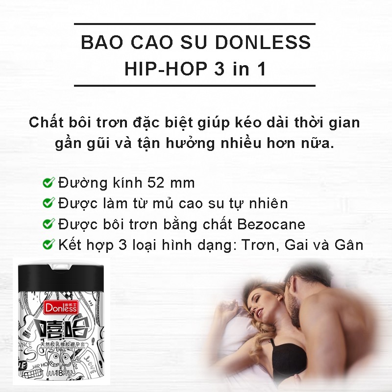 Bao cao su Donless Hip-hop cá tính loại đặc biệt 3 in 1 hộp 18 bao - MIHOCO