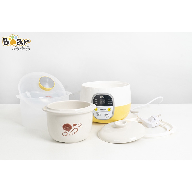 Nồi nấu cháo chậm Bear kèm lồng hấp 0.8L