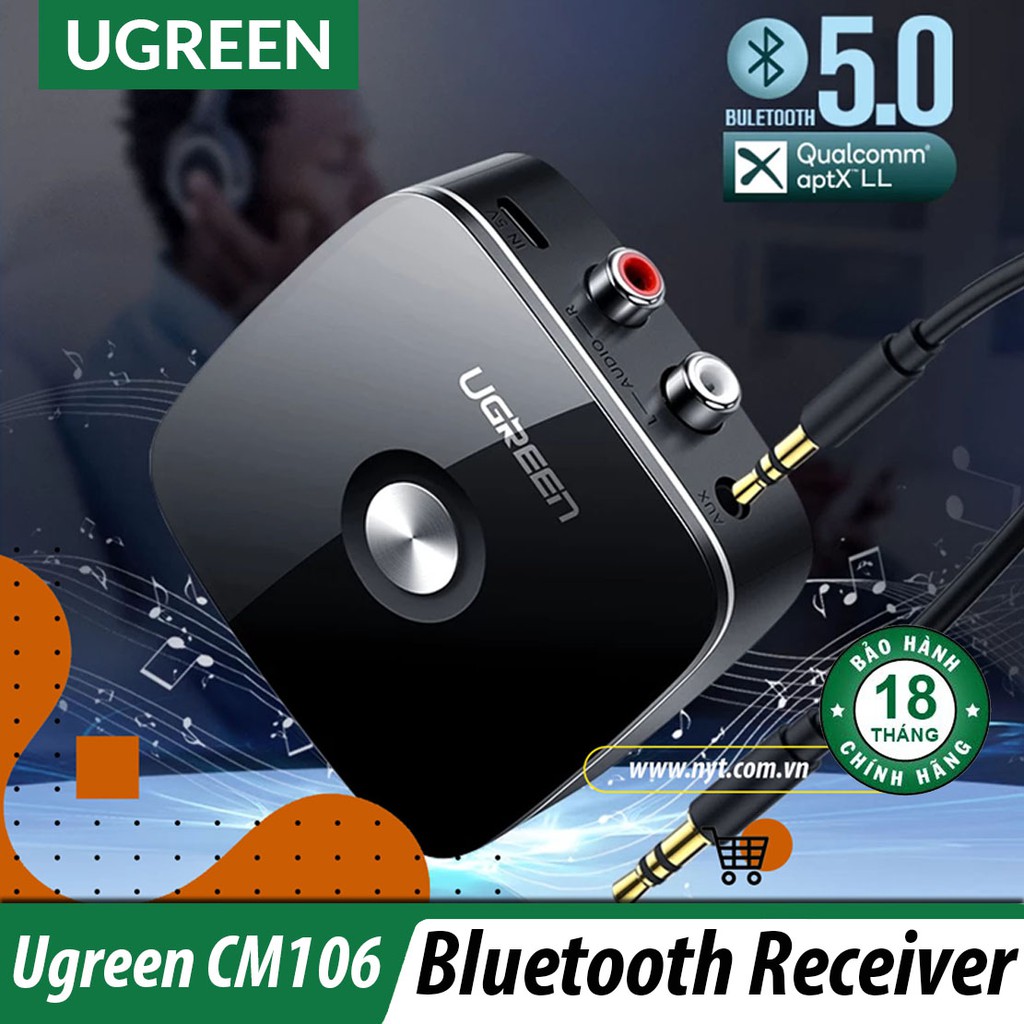 Thiết Bị Thu Bluetooth 5.0 Cao Cấp UGREEN Chính Hãng - Hỗ trợ 3.5mm &amp; 2RCA ( CM123 / CM106 )