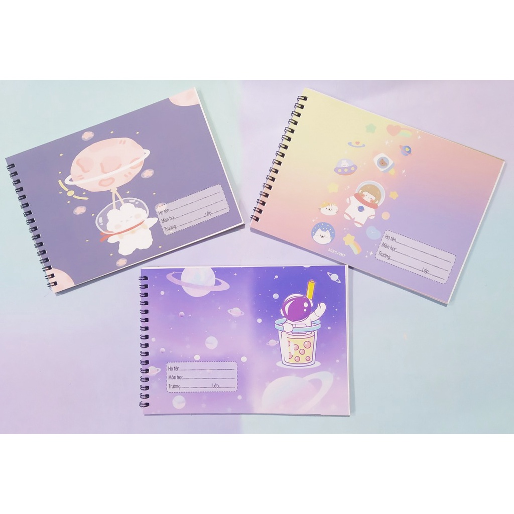 Vở vẽ phi hành gia lò xo A5 VV5I22 20 tờ kikikaikai hoa mặt trời hoạt hình cute dễ thương