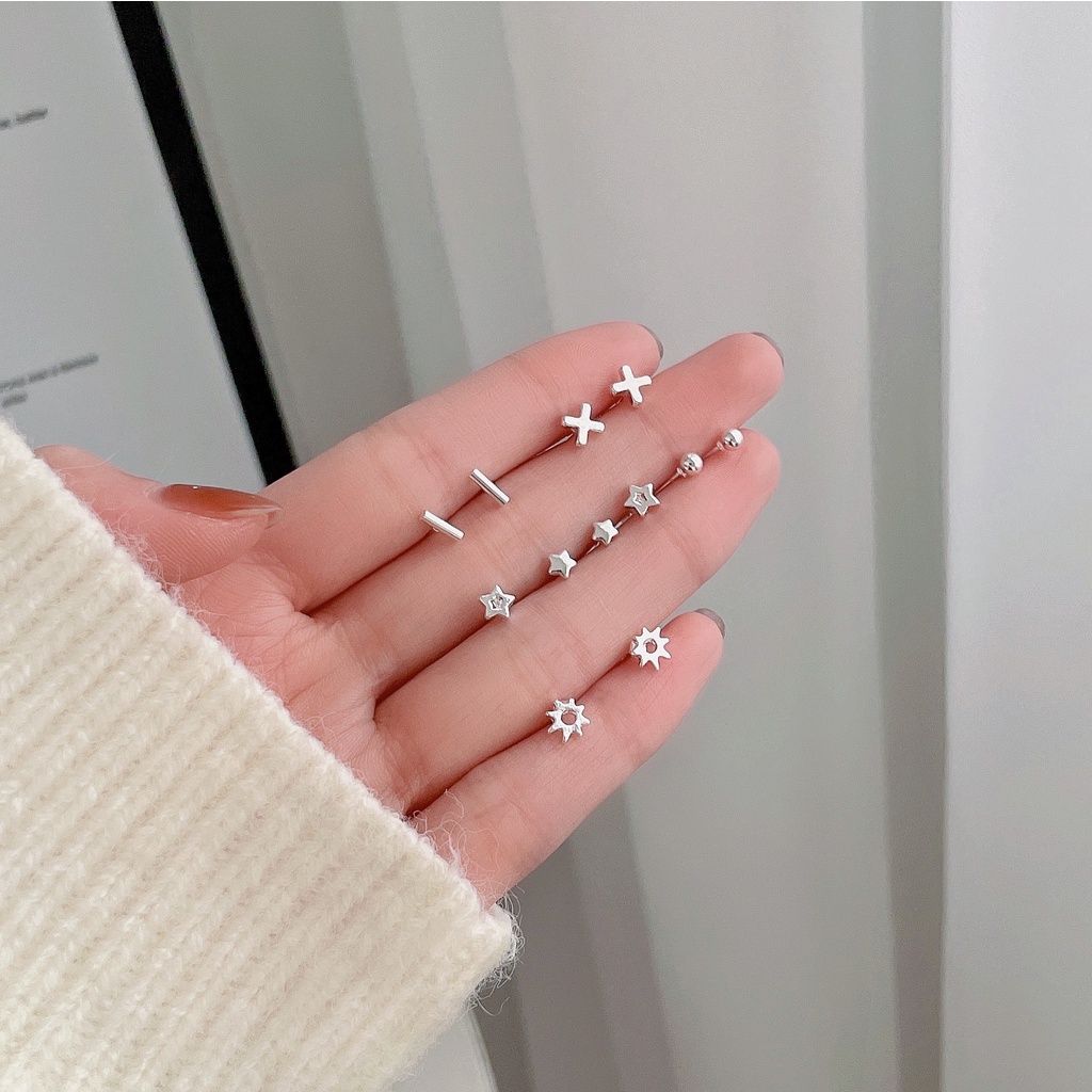 Bộ 6 Đôi Bông Tai Hình Nơ / Gấu / Vương Miện / Ngôi Sao / Mặt Trăng Kiểu Hàn Quốc Dễ Thương Cho Bạn Gái