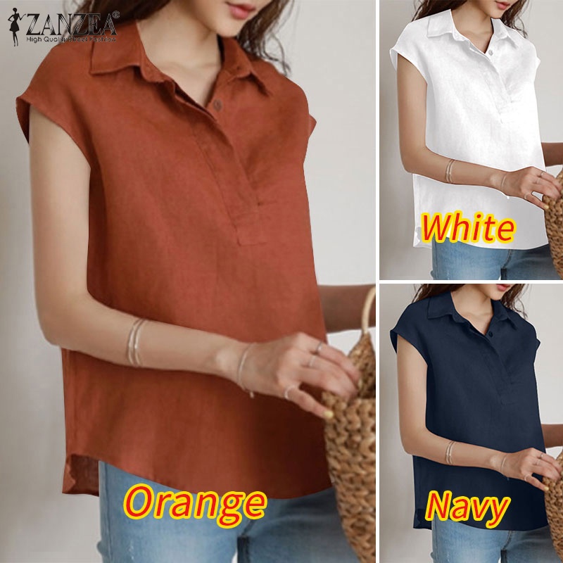 Áo Sơ Mi Không Tay Cài Nút Màu Trơn Thời Trang Cho Nữ ZANZEA