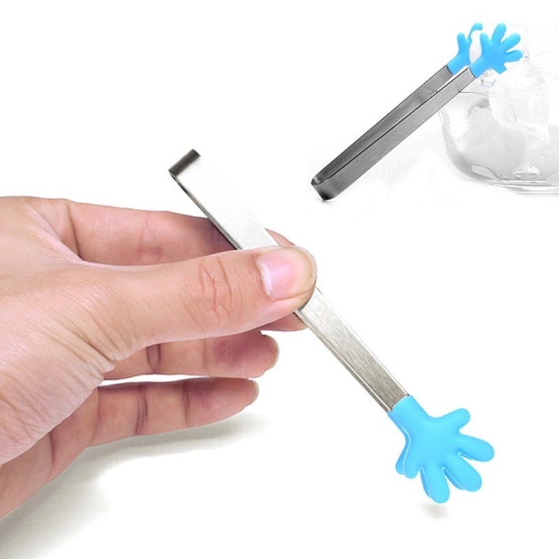 Kẹp gắp thức ăn silicon hình bàn tay, thân bằng thép không gỉ (giao màu ngẫu nhiên)