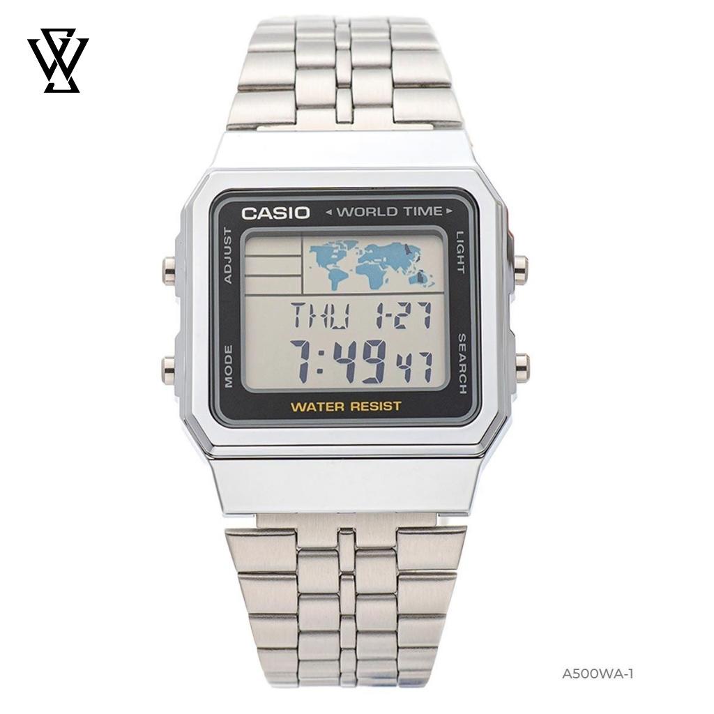 Đồng Hồ Điện Tử Nam Casio WATCHSTORE A500WA-1DF Thiết Kế Mặt Kính 40mmVà Vỏ Nhựa Kèm Dây Kim Loại Chắc Chắn