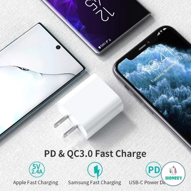 Cáp/ Củ Sạc Nhanh Cao Cấp Đầu USB-C Type-C Sang Lightning 3.5mm Cho Iphone 12 11 11pro Max 18W (có bán theo bộ)