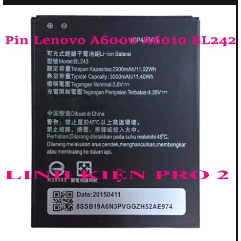 Pin Lenovo A6000 A6010 BL242