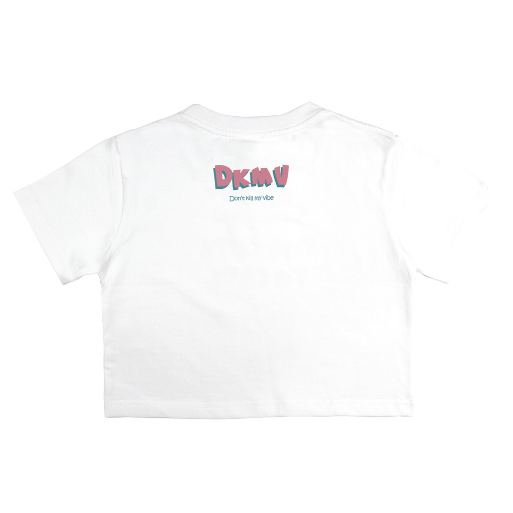 Áo croptop ôm cổ tròn DKMV màu trắng - Croptop nữ White Too Cute To Care