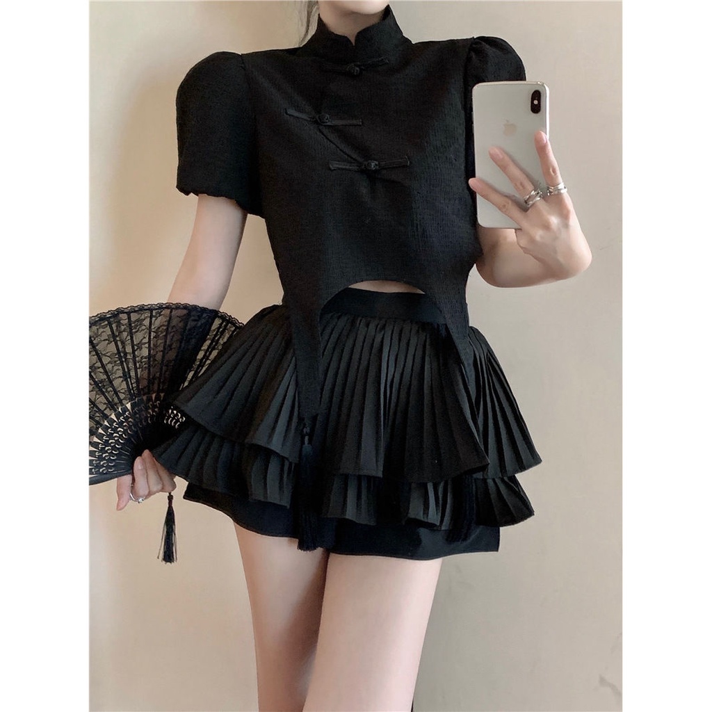 Áo Sơ Mi Cổ Đứng Cài Nút Tay Phồng Ngọt Ngào Xinh Xắn Chất Lượng Cao Dành Cho Nữ