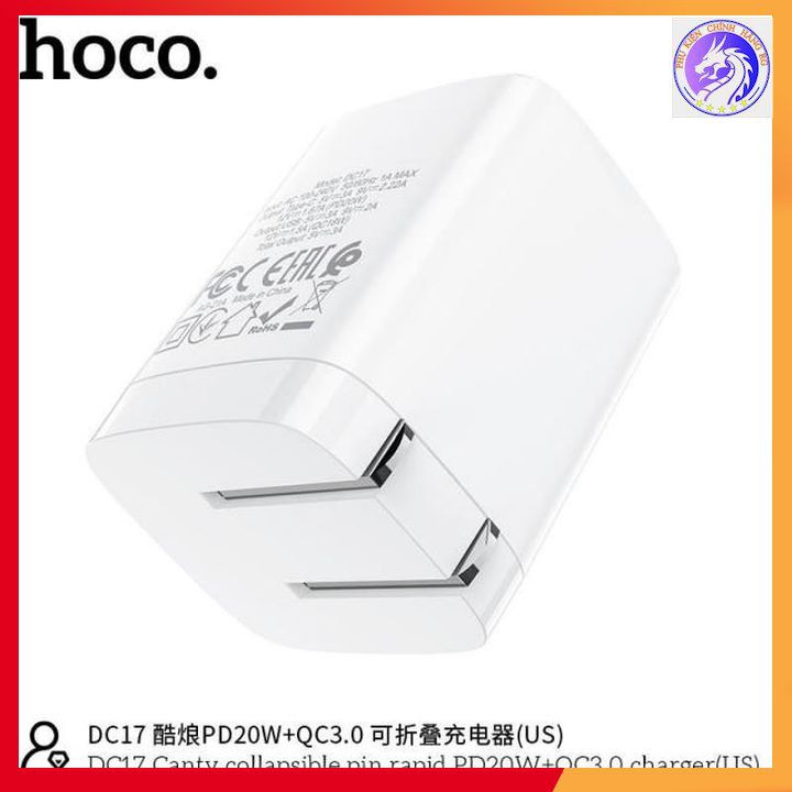 Cốc Sạc Nhanh PD 20W Hoco DC17 2 Cổng Kép  Sạc Nhanh 3A, Quick Charger 3.0, Chân Cắm Gấp Gọn - BH 12 Tháng