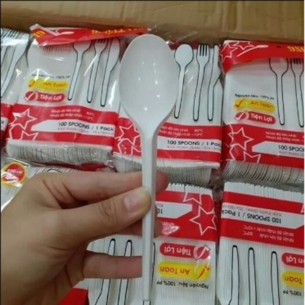 10 Thìa nhựa dùng 1 lần Cát tường Muỗng nhựa cao cấp