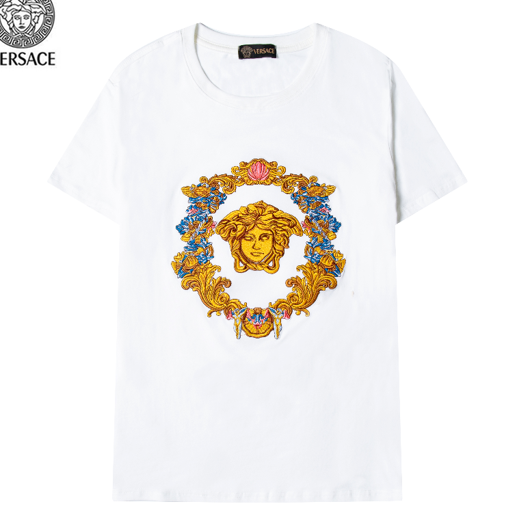 VERSACE Thời Trang Áo Thun Thể Thao Thêu Họa Tiết Medusa Vàng Cá Tính Cho Nam Và Nữ