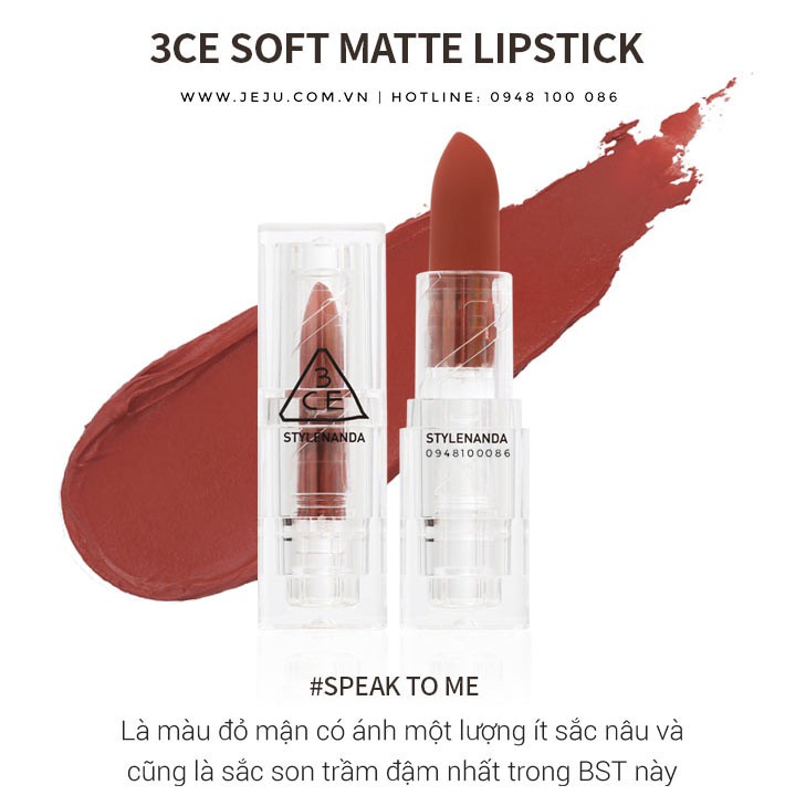 SON THỎI 3CE SOFT MATTE LIPSTICK CLEAR LAYER EDITION VỎ TRONG