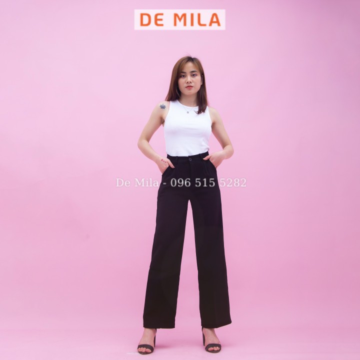 Quần vải ống suông De Mila Cao Cấp, quần vải tuyết mưa culottes ống rộng chất cực đẹp Hàng Loại 1- QVS010