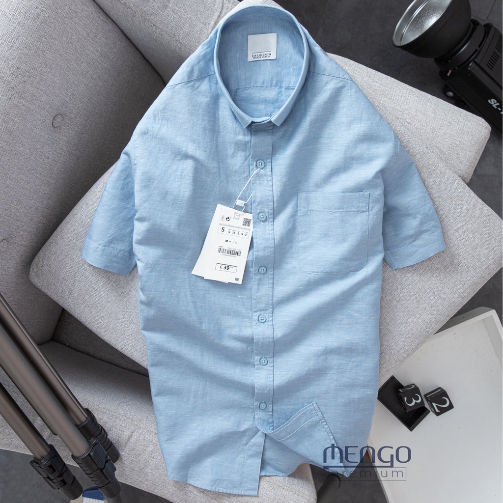 Áo sơ mi linen Z.Ra mềm mịn xanh biển, xanh đen, trắng, kem - MENGO