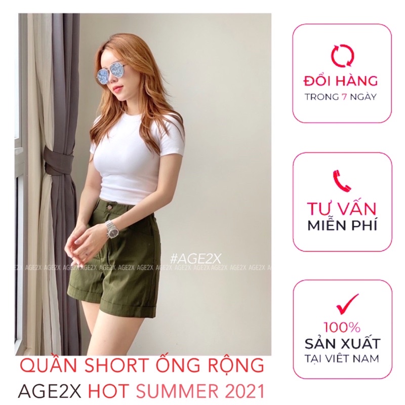 ⚠️HÌNH THẬT⚠️ Quần short nữ Lưng Cao chính hãng AGE2X chất kaki được wash mịn, Ống rộng, lên Phom Siêu Yêu | BigBuy360 - bigbuy360.vn