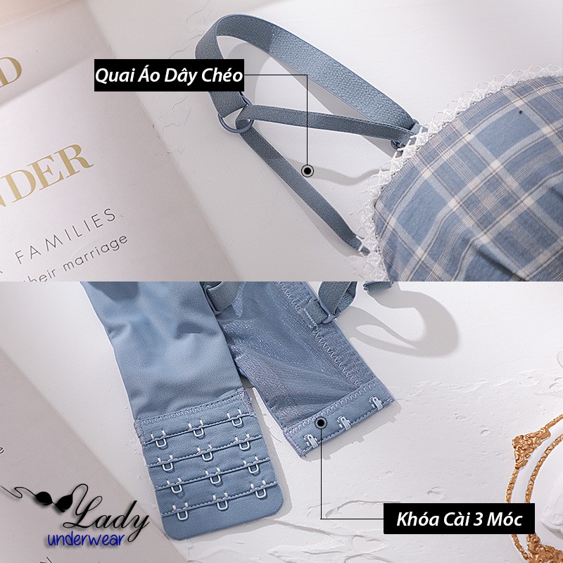 Bộ Đồ Lót Nữ Cotton Cao Cấp Phong Cách Nhật Bản, Set Đồ Lót Nữ Không Gọng Kẻ Caro Sexy New Arrivals 2021 | BigBuy360 - bigbuy360.vn