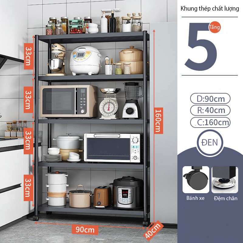 Kệ lò vi sóng kệ để đồ nhà bếp gia vị xoong nồi  4,5 tầng tiện dụng, khung thép không gỉ chắc chắn