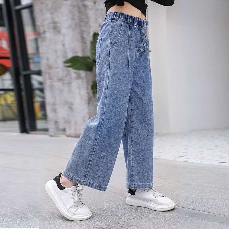 Quần jeans ống rộng phong cách Hàn Quốc cho bé gái