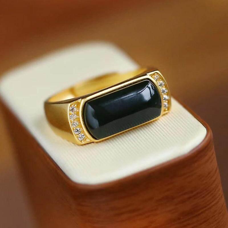 Nhẫn Hở Mạ Vàng Đính Đá Hắc Diện Vàng Sang Trọng Thời Trang Cho Nam