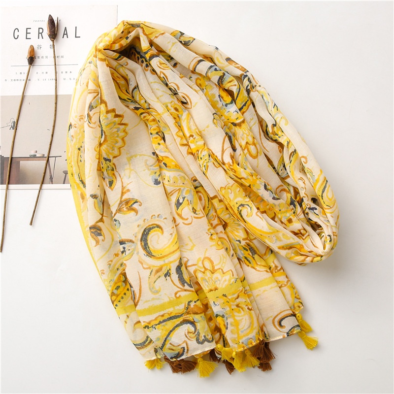 Khăn Choàng Chống Nắng Bằng Vải Cotton Lanh In Họa Tiết Phong Cách Bohemian Cổ Điển