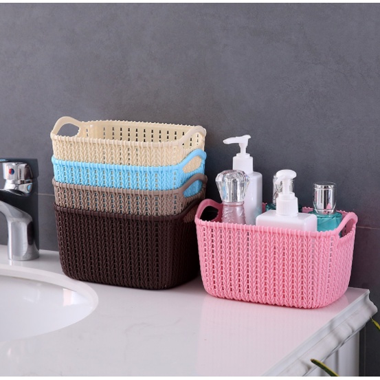 Giỏ nhựa phong cách mây đan GIN4 vintage đựng mỹ phẩm vật dụng nhà tắm