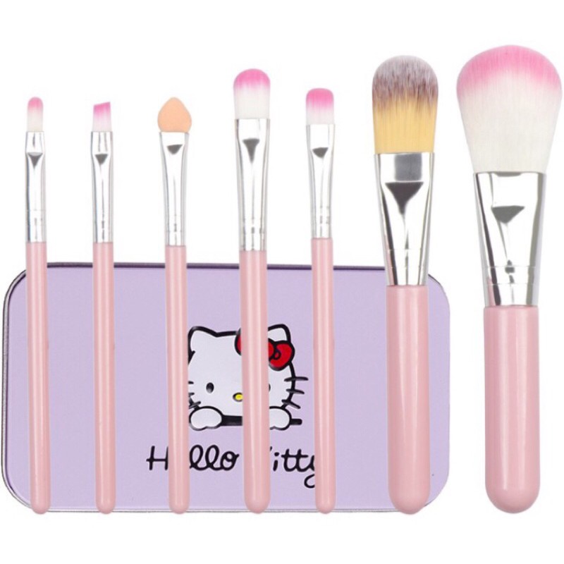 Set Bộ cọ trang điểm cá nhân Hello Kitty 7 chi tiết siêu rẻ và siêu tiện lợi mang bên minh mọi lúc mọi nơi (màu hồng)