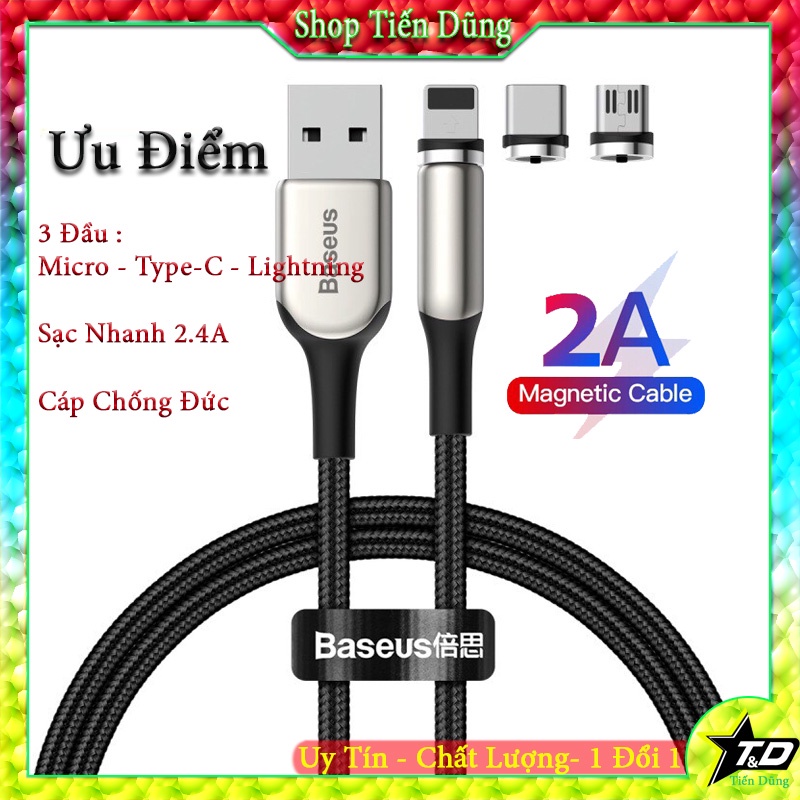 Cáp sạc nam châm từ tính thế hệ thứ 3 Baseus c Magnetic series 3 in 1 đầy đủ sạc cho các dòng điện thoại