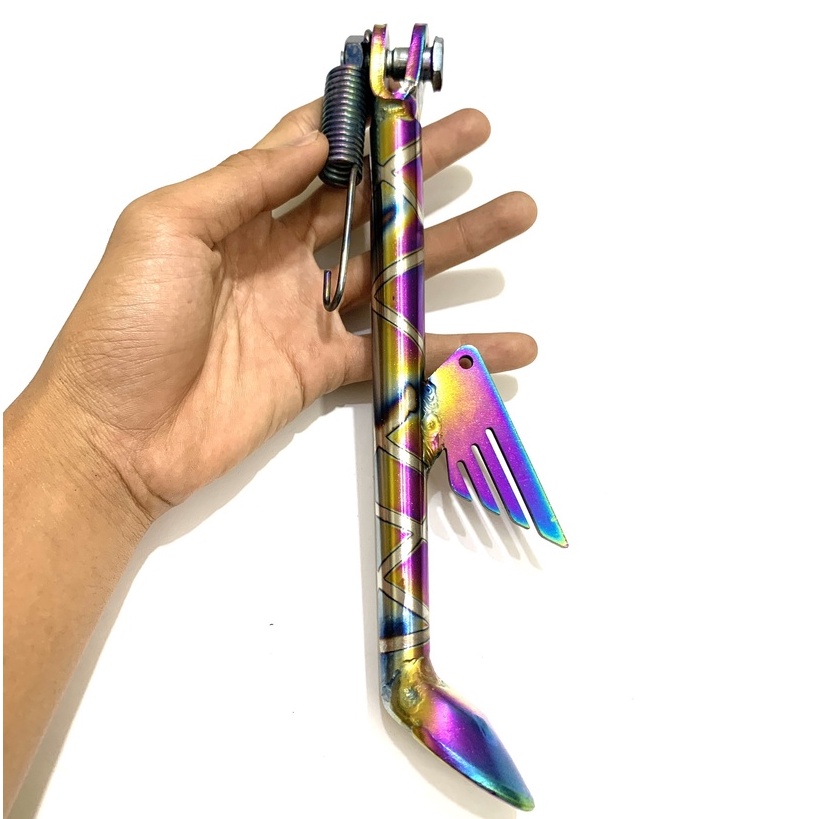 Chân chống xe máy ĐÚC ĐẶC siêu cứng Inox 304 xi titan 7 màu gắn mọi loại xe trang trí