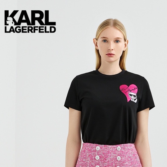 Áo Thun Tay Ngắn Cổ Tròn In Họa Tiết Karl Lagerfeld Thời Trang Thu Đông Cho Nam Và Nữ
