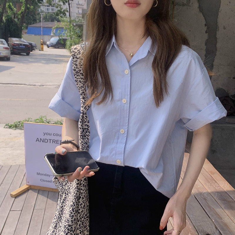 Áo Sơ Mi Tay Ngắn Có Cổ Phong Cách Retro Dành Cho Nữ