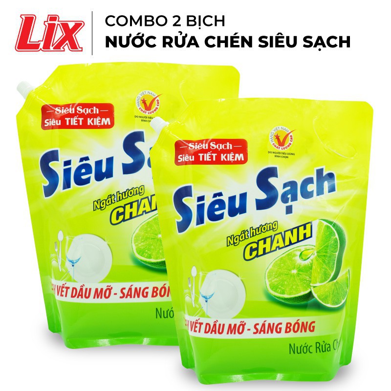 COMBO 2 túi nước rửa chén LIX siêu sạch hương chanh  N4301