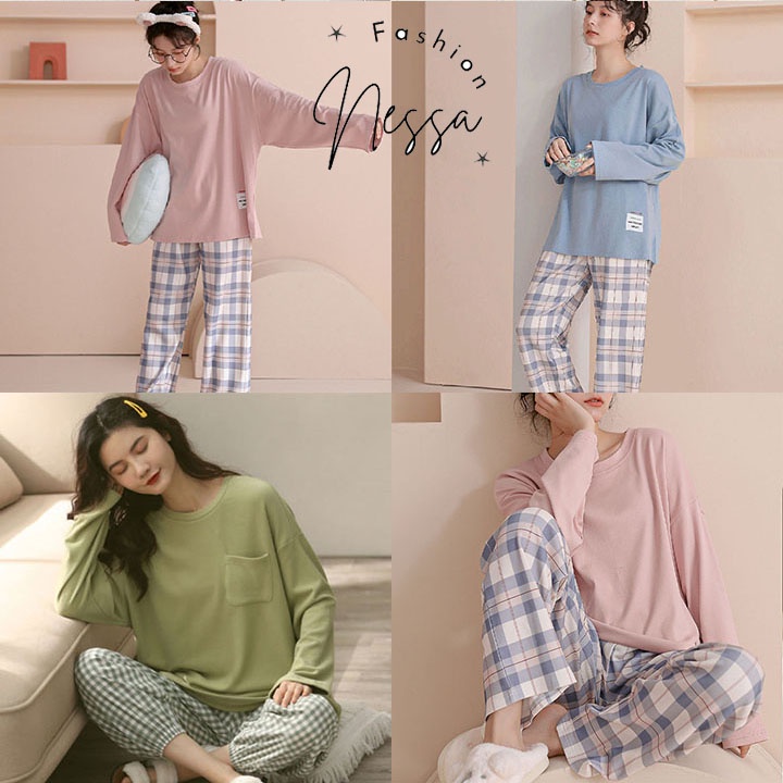 Bộ Đồ Ngủ Nữ Pijama Quần Áo Mặc Ở Nhà Dài Tay Vải Co Giãn 4 Chiều Mùa Xuân Thu Đông Kiểu Hàn Quốc Kute BĐN130