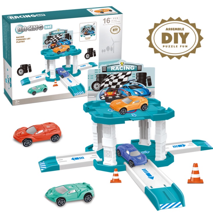 [Hàng Sẵn] Bộ Đồ chơi Bãi đổ xe Ô tô 2in1 Racing cho bé Trai