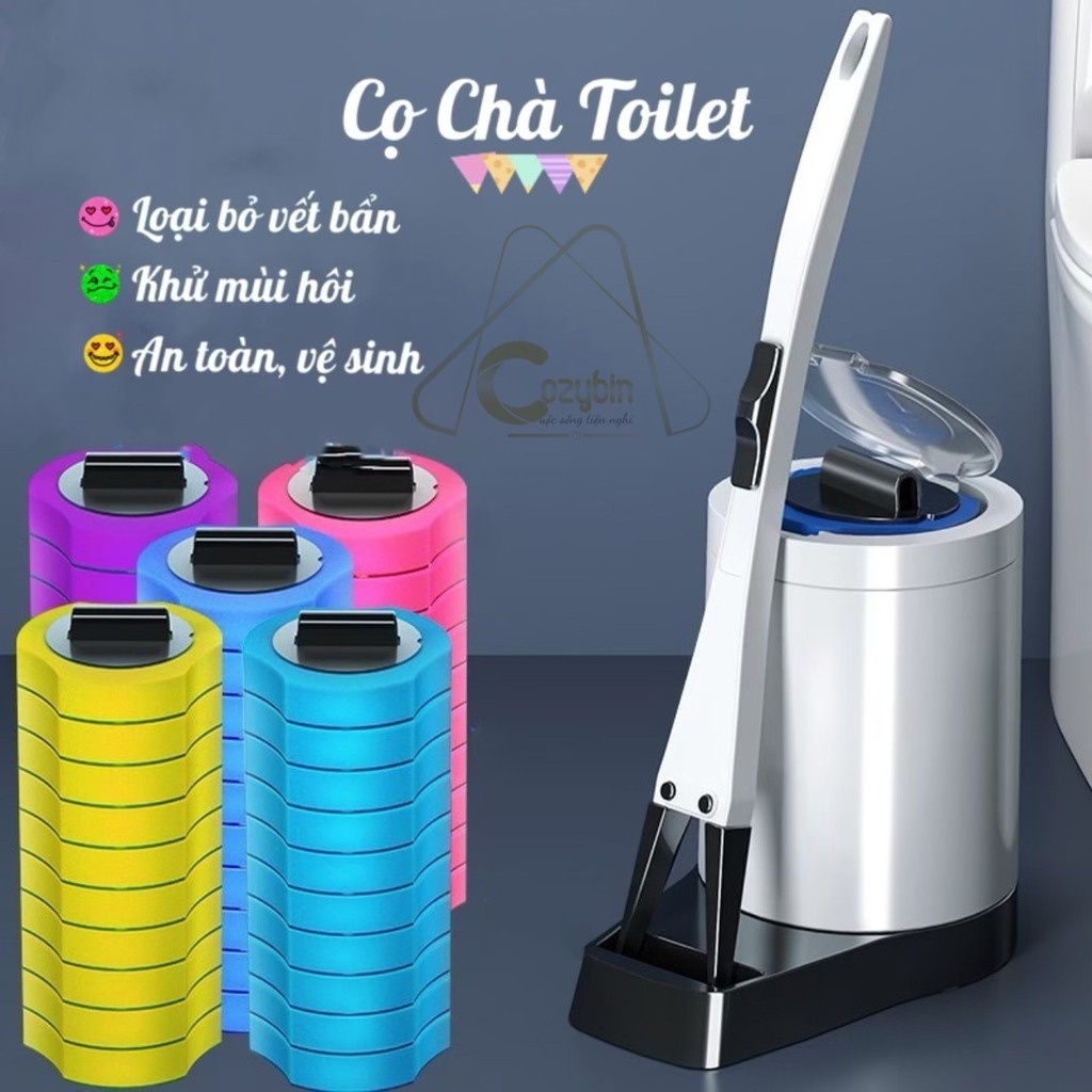 Cọ chà toilet cây chà bồn cầu tẩy rửa nhà vệ sinh nhà tắm khử khuẩn thế hệ mới, đầu cọ dùng một lần tiện dụng