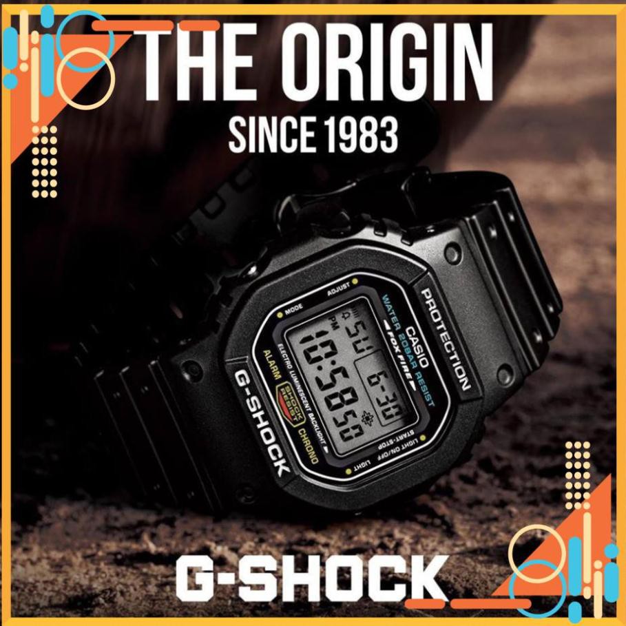 [HOT 2020] Đồng hồ nam Casio G-SHOCK DW-5600E-1VDF  Dây cao su mặt kính chống nước hiện thị ANALOG chính hãng