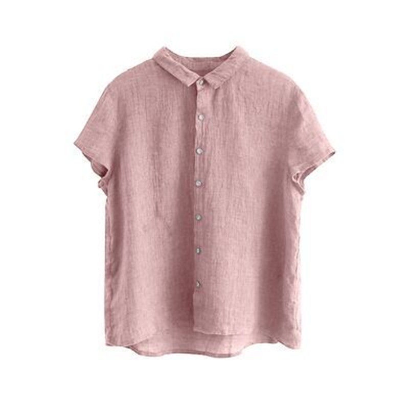 [LININ] Áo Sơ Mi Cotton Lanh Tay Ngắn Dáng Rộng Màu Trơn Phong Cách Mới Mùa Hè Cho Nữ