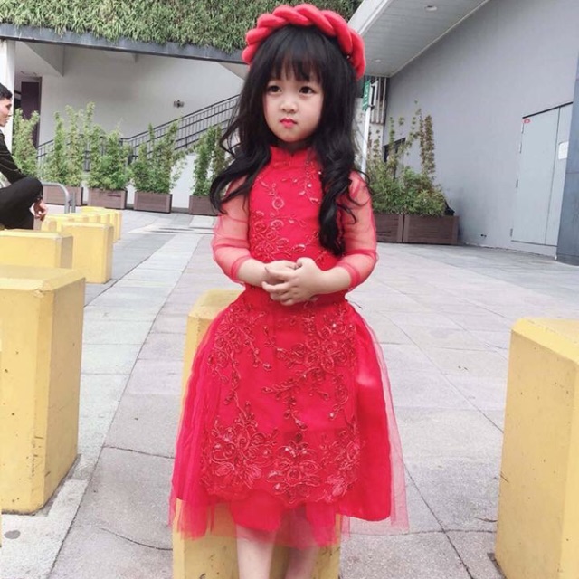 Combo áo dài kèm mấn cho bé