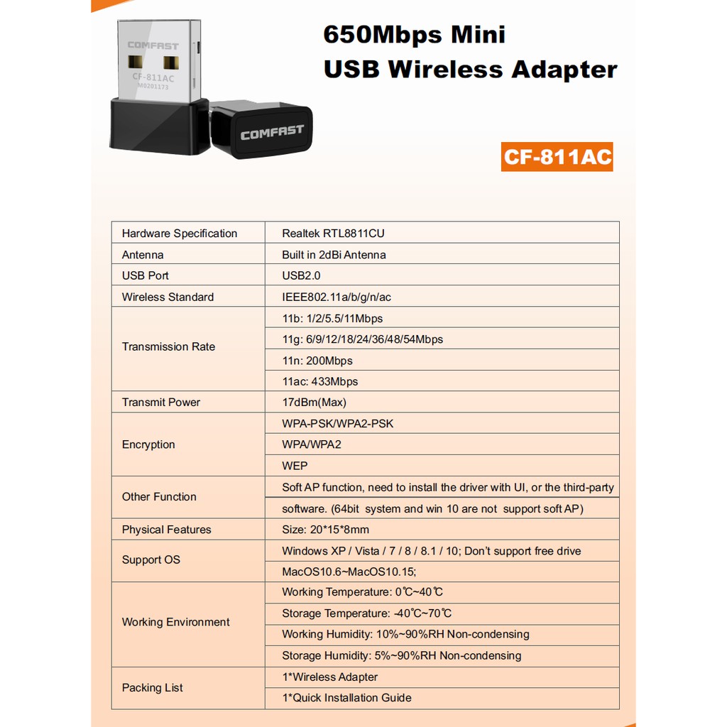 USB Thu WiFi Comfast CF-811AC có hỗ trợ 5Ghz ( macOS, Windows, Hackintosh )